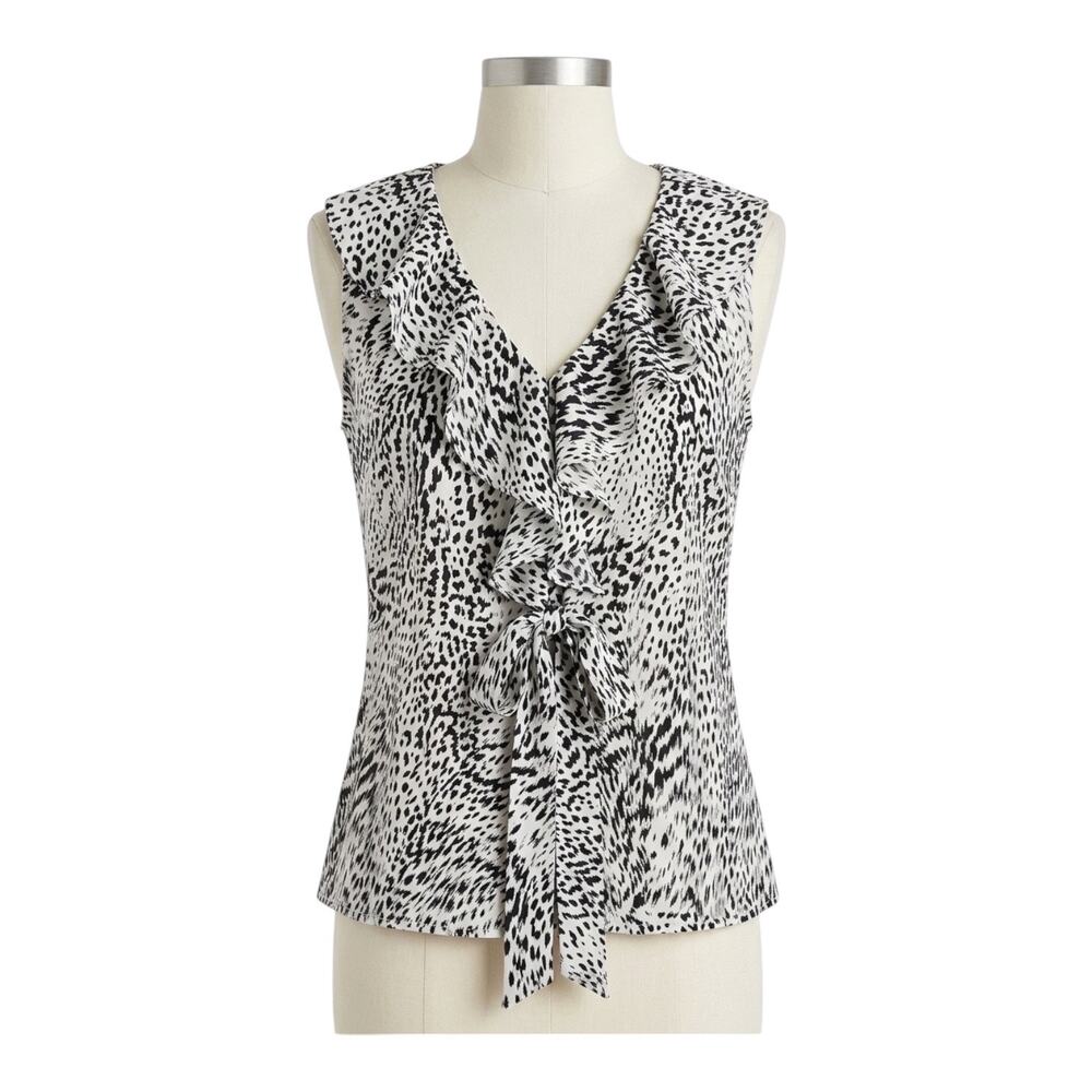 Banana Republic Cheetah Leopard Print Ruffle Sleeveless Blouse Petite Medium PM